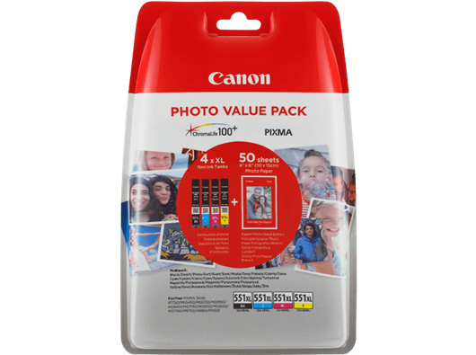 Komplet tinta Canon CLI-551 XL (BK/C/M/Y), original + papir (6443B006AA)