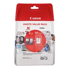 Komplet tinta Canon PG-560XL (crna) + CL-561XL (boja) + papir (GP-501), original