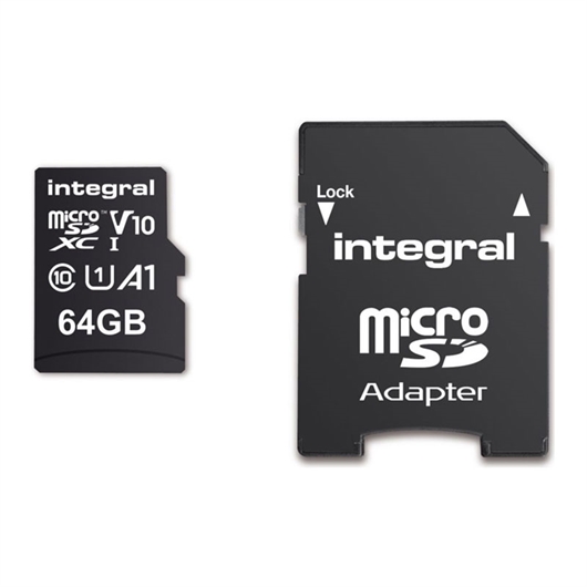 Memorijska kartica Integral microSDHC/XC V10 UHS-I U1, 64 GB + SD adapter