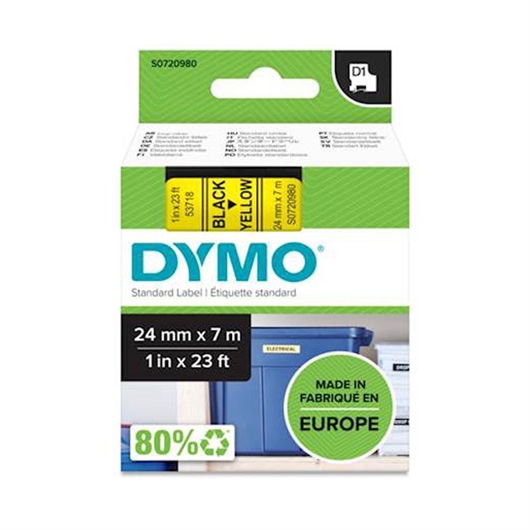 Traka Dymo D1 53718, 24 mm / 7 m (crna/žuta), original