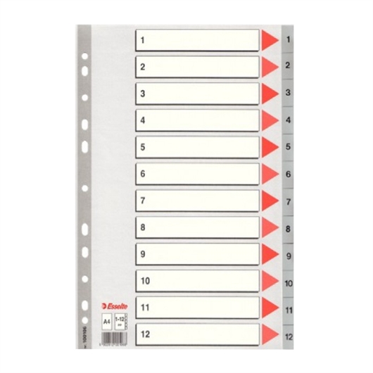 Pregrada kartonska 1-12 A4 PP Esselte, siva