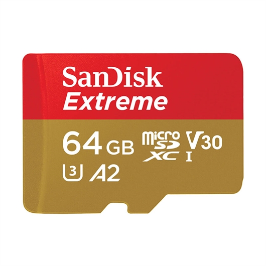 Memorijska kartica SanDisk Extreme Micro SDXC UHS-I U3, 190 MB/s, 64 GB + SD adapter