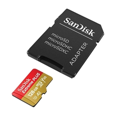 Memorijska kartica SanDisk Extreme PLUS Micro SDXC UHS-I C10 U3, 190 MB/s, 128 GB + SD Adapter