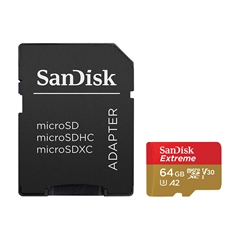 Memorijska kartica SanDisk Extreme PLUS Micro SDXC UHS-I C10 U3, 190 MB/s, 64 GB + SD Adapter