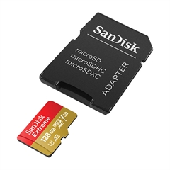 Memorijska kartica SanDisk Extreme Micro SDXC UHS-I C10 U3, 190 MB/s, 128 GB + SD Adapter