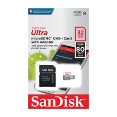 Memorijska kartica SanDisk Ultra Micro SDHC C10 U1, 80 MB/s, 32 GB + SD adapter
