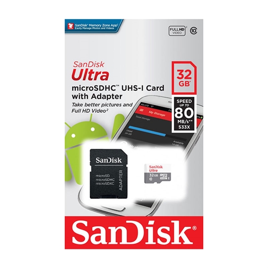 Memorijska kartica SanDisk Ultra Micro SDHC C10 U1, 80 MB/s, 32 GB + SD adapter