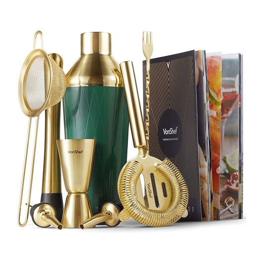 Set za miješanje pića VonShef Green & Brushed Gold, 9 dijelni