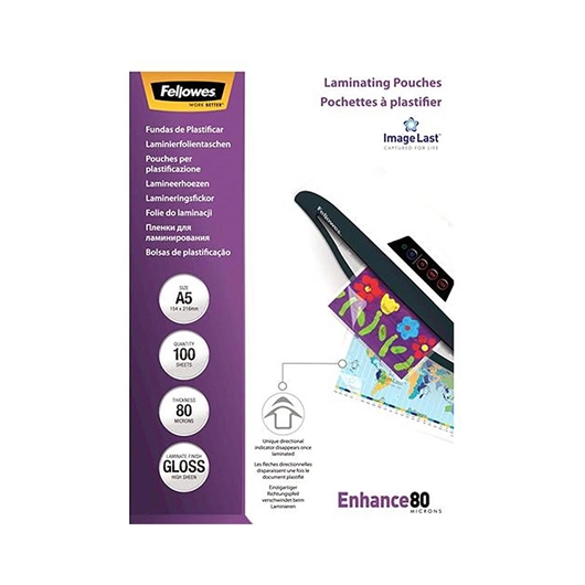 Folije A5 za plastificiranje Fellowes (154 x 216 mm), 80 mic, 100 kom