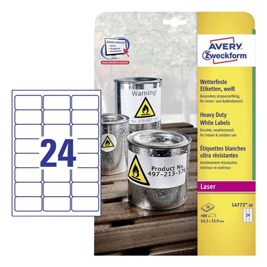 Naljepnice Avery Zweckform L4773-20, 63,5 x 33,9 mm, bijele