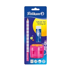 Olovka Pelikan + gumica + šiljilo u kutiji (dvostruki), ružičasta