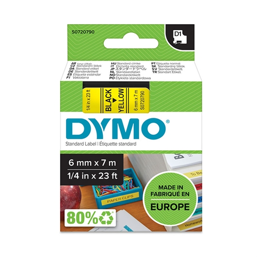 Traka Dymo D1 436180, 6 mm / 7 m (crna/žuta), original