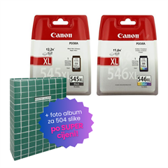 Komplet tinta Canon PG-545XL + CL-546XL, original + foto album za 504 slike po SUPER cijeni