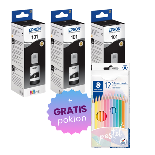 Komplet bočica za Epson 101 (C13T03V14A) (crna), original, 3 komada + GRATIS POKLON