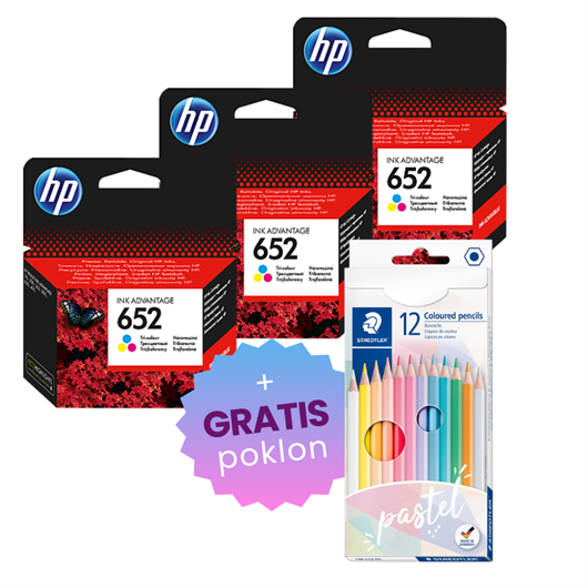 Komplet tinta HP F6V24AE nr.652 (boja), original, 3 komada + GRATIS POKLON