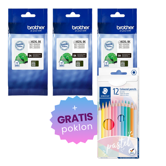 Komplet tinta Brother LC462XLBK (crna), original, 3 komada + GRATIS POKLON