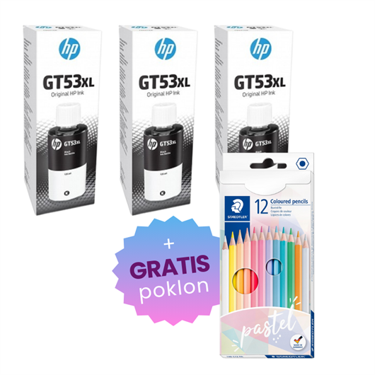 Komplet bočica za HP GT53 XL (1VV21AE) (crna), original, 3 komada + GRATIS POKLON