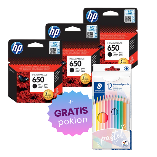 Komplet tinta HP CZ101AE nr.650 (crna), original, 3 komada + GRATIS POKLON