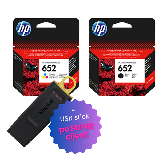 Komplet tinta HP nr.652 (BK + CMY), original + USB stick po SUPER cijeni