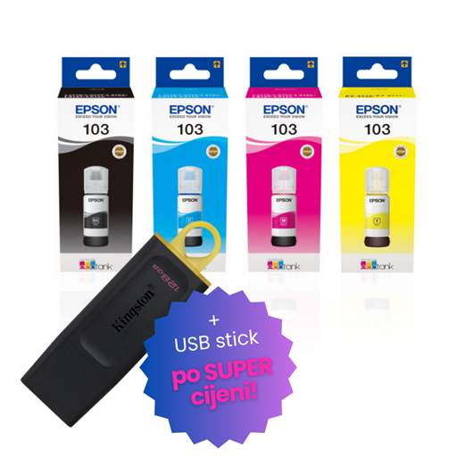 Komplet bočica Epson 103 (BK/C/M/Y), original + USB stick po SUPER cijeni