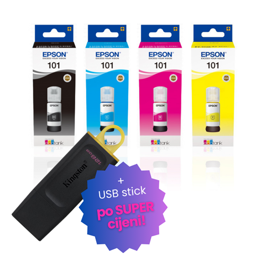 Komplet bočica Epson 101 (BK/C/M/Y), original + USB stick po SUPER cijeni