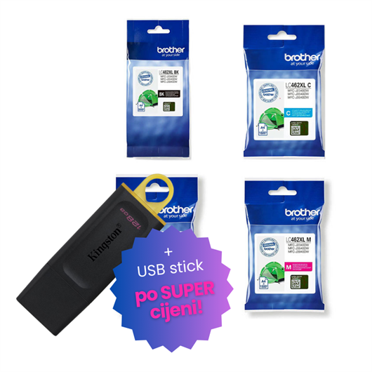 Komplet tinta Brother LC462 XL (BK/C/M/Y), original + USB stick po SUPER cijeni