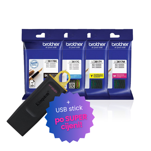 Komplet tinta Brother LC3617 (BK/C/M/Y), original + USB stick po SUPER cijeni