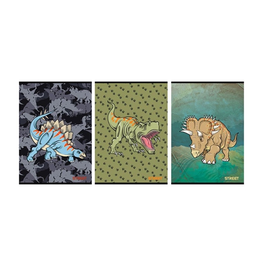 Bilježnica A4 Street Dinosaurs, crte s rubom, 54 lista, sortirano, 1 kom