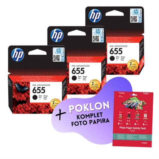 Komplet tinta HP CZ109AE nr.655 (crna), original, 3 komada + GRATIS POKLON