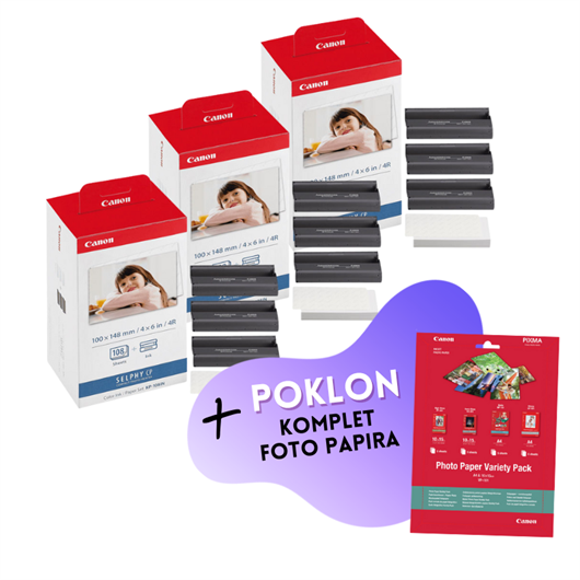 Komplet tinta + foto papir Canon KP-108IN, original, 3 komada + GRATIS POKLON
