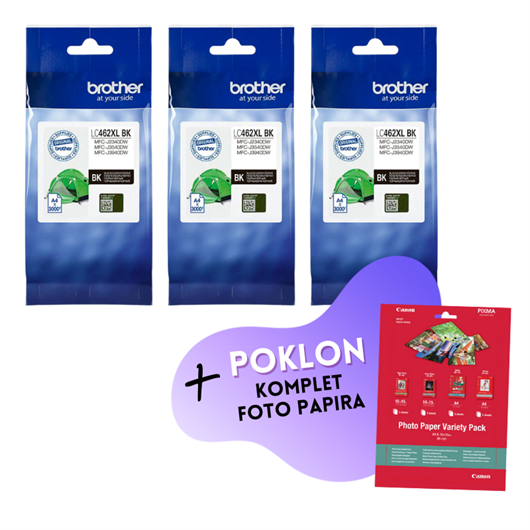 Komplet tinta Brother LC462XLBK (crna), original, 3 komada + GRATIS POKLON