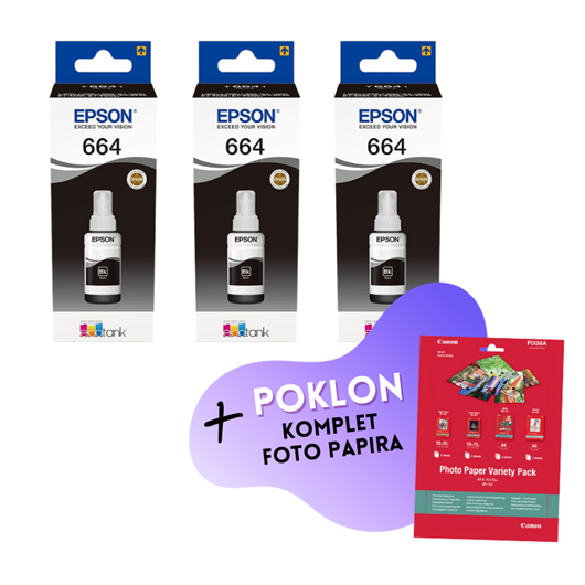 Komplet bočica za Epson C13T66414A (crna), original, 3 komada + GRATIS POKLON
