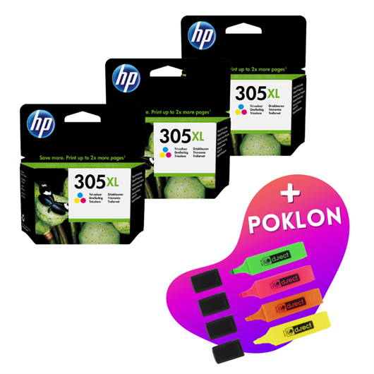 Komplet tinta HP 3YM63AE nr.305XL (boja), original, 3 komada + GRATIS POKLON