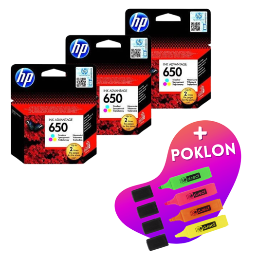 Komplet tinta HP CZ102AE nr.650 (boja), original, 3 komada + GRATIS POKLON