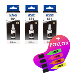 Komplet bočica za Epson C13T66414A (crna), original, 3 komada + GRATIS POKLON