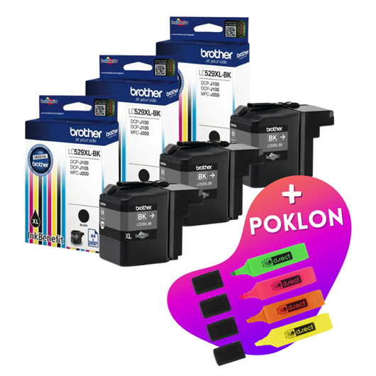 Komplet tinta Brother LC529XLBK (crna), original, 3 komada + GRATIS POKLON