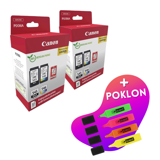 Komplet tinta Canon PG-545 (crna) + CL-546 (boja), original + foto papir, 2 komada + GRATIS POKLON