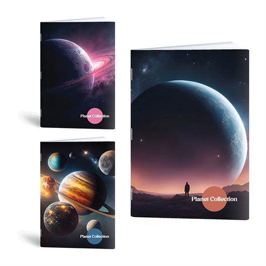 Komplet bilježnica A4 Rucksack Only, Planeti, crte s 9 mm rubom, 52 listova, sortirano, 4 + 1 GRATIS