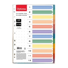 Pregrada kartonska 1-12 A4 PP Optima, 12 boja