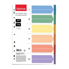Pregrada kartonska 1-6 A4 PP Optima, 6 boja