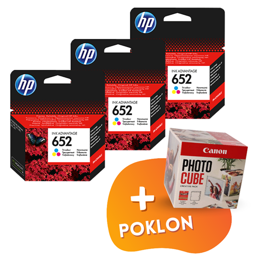Komplet tinta HP F6V24AE nr.652 (boja), original, 3 komada + GRATIS POKLON