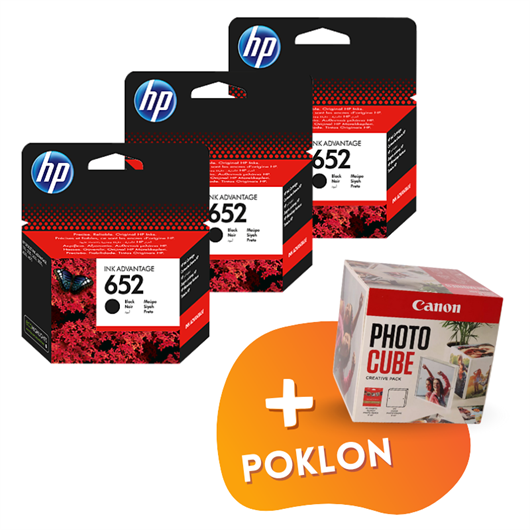 Komplet tinta HP F6V25AE nr.652 (crna), original, 3 komada + GRATIS POKLON