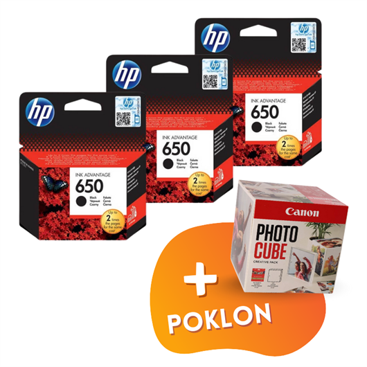 Komplet tinta HP CZ101AE nr.650 (crna), original, 3 komada + GRATIS POKLON