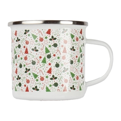 Šalica Retro Božić, emajlirana, bijela