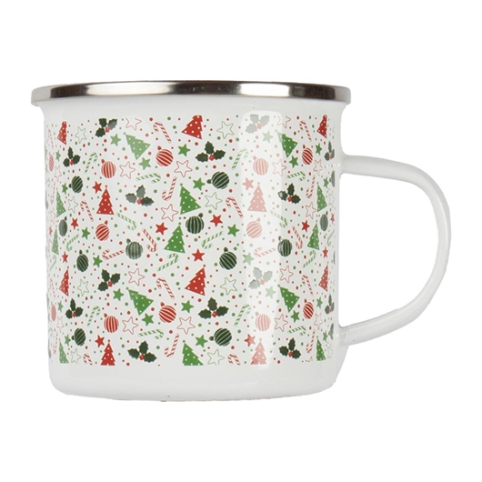 Šalica Retro Božić, emajlirana, bijela