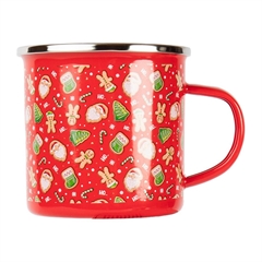 Šalica Retro Božić, emajlirana, crvena