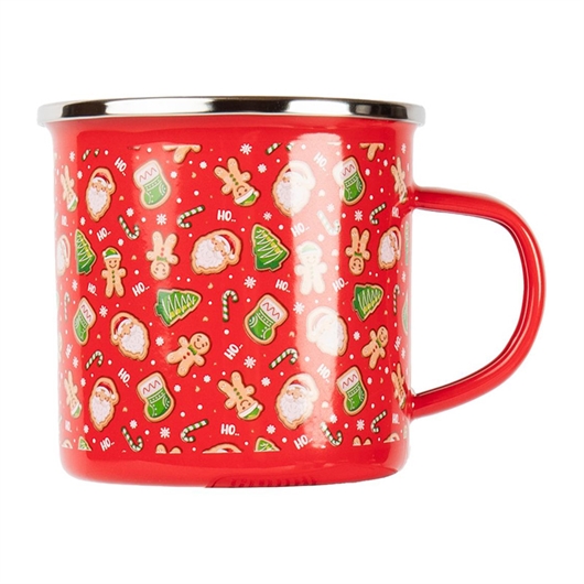 Šalica Retro Božić, emajlirana, crvena