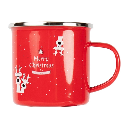 Šalica Retro Merry Christmas, emajlirana, crvena