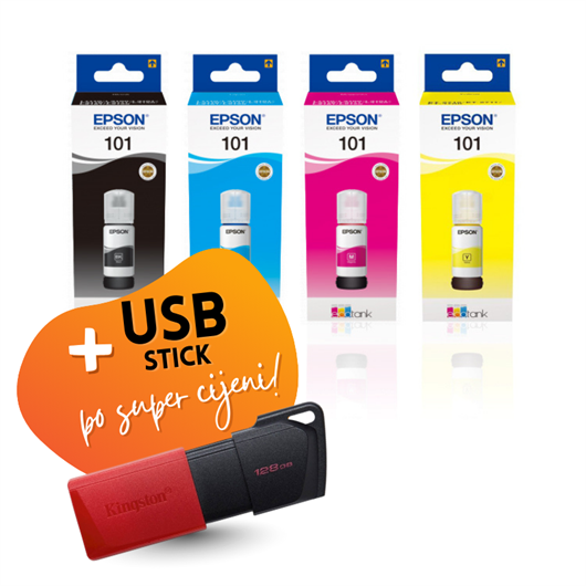 Komplet bočica Epson 101 (BK/C/M/Y), original + USB stick po SUPER cijeni
