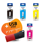 Komplet bočica Epson 106 (BK/PBK/C/M/Y), original + USB stick po SUPER cijeni